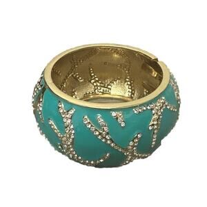 Sequin Nordstrom Teal Gold Tone Statement Enamel Bangle Hinge $68 NWOT #1
